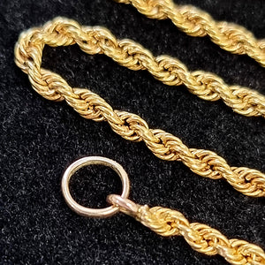Antique 15ct Gold 16.5" Rope Chain Necklace end ring