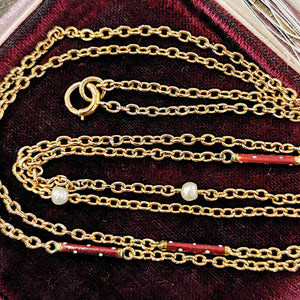 Antique 15ct Gold Enamel & Pearl 26" Chain