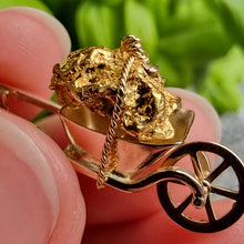Load image into Gallery viewer, Antique Fine Gold Ore Wheelbarrow Charm in hand
