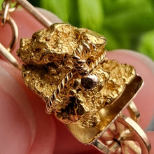 Load image into Gallery viewer, Antique Fine Gold Ore Wheelbarrow Charm close-up
