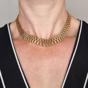 Vintage 9ct Gold Cleopatra Fringe Necklace, 35.0 grams modelled