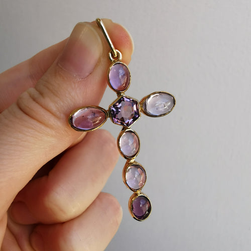Vintage 9ct Gold Amethyst Cross Pendant