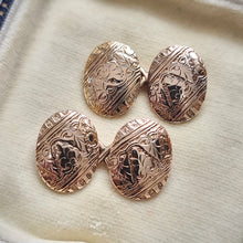 Load image into Gallery viewer, Art Deco 15ct Gold Engraved Oval Cufflinks in box
