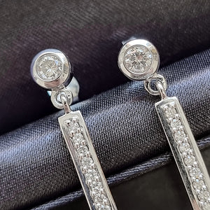 9ct White Gold Diamond Long Drop Earrings, 1.00ct close-up