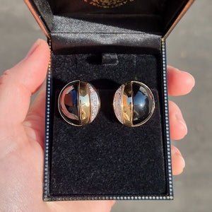Vintage 14ct Gold Onyx & Diamond Earrings, 0.44ct in box