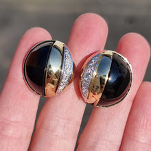 Load image into Gallery viewer, Vintage 14ct Gold Onyx &amp; Diamond Earrings, 0.44ct in hand
