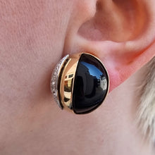 Load image into Gallery viewer, Vintage 14ct Gold Onyx &amp; Diamond Earrings, 0.44ct modelled
