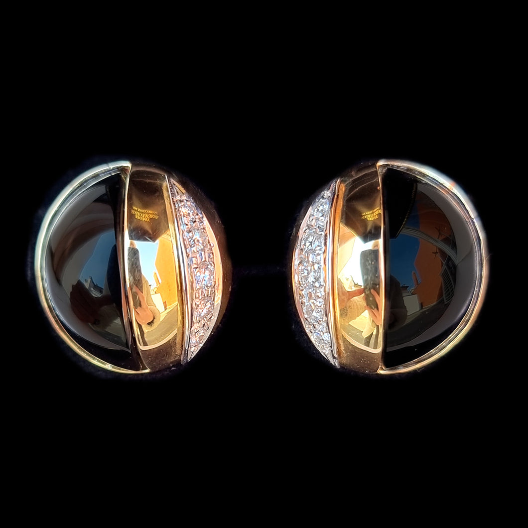 Vintage 14ct Gold Onyx & Diamond Earrings, 0.44ct in box