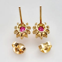 Load image into Gallery viewer, 18ct Gold Ruby &amp; Diamond Oval Cluster Stud Earrings, 0.60ct backs
