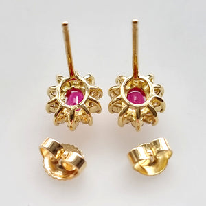 18ct Gold Ruby & Diamond Oval Cluster Stud Earrings, 0.60ct backs