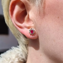 Load image into Gallery viewer, 18ct Gold Ruby &amp; Diamond Oval Cluster Stud Earrings, 0.60ct modelled

