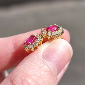 18ct Gold Ruby & Diamond Oval Cluster Stud Earrings, 0.60ct in hand