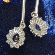 Load image into Gallery viewer, Vintage 18ct White Gold Sapphire &amp; Diamond Drop Earrings backs
