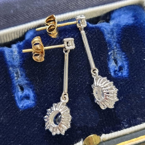 Vintage 18ct White Gold Sapphire & Diamond Drop Earrings sides