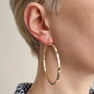 Vintage 18ct Gold Large Hoop Earrings modelled
