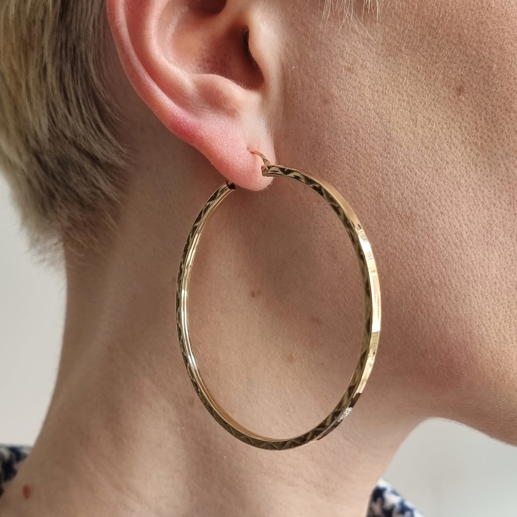 Vintage 18ct Gold Large Hoop Earrings modelled