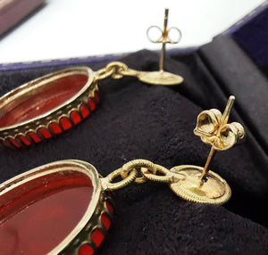 Vintage 14ct Gold Carnelian Intaglio Drop Earrings