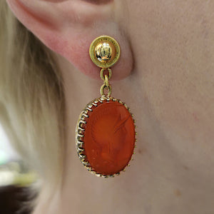 Vintage 14ct Gold Carnelian Intaglio Drop Earrings