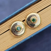 Load image into Gallery viewer, Vintage 9ct Gold Emerald Button Stud Earrings
