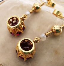 Load image into Gallery viewer, Victorian 15ct Gold Garnet &amp; Pearl Drop Earrings
