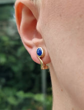 Load image into Gallery viewer, Vintage 9ct Gold Lapis Lazuli Latch Back Earrings modelled on ear
