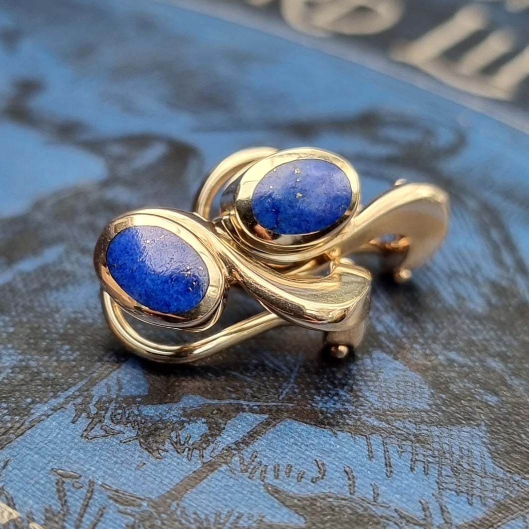 Vintage 9ct Gold Lapis Lazuli Latch Back Earrings