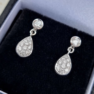 18ct White Gold Diamond Pear Drop Stud Earrings, 0.55ct in box