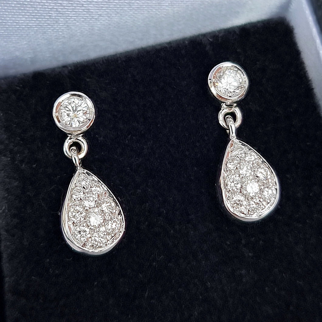 18ct White Gold Diamond Pear Drop Stud Earrings, 0.55ct in box