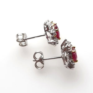 18ct White Gold Ruby & Diamond Cluster Stud Earrings side