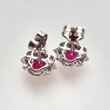 Load image into Gallery viewer, 18ct White Gold Ruby &amp; Diamond Cluster Stud Earrings back
