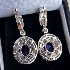 18ct White Gold Tanzanite and Diamond Cluster Drop Earrings backs