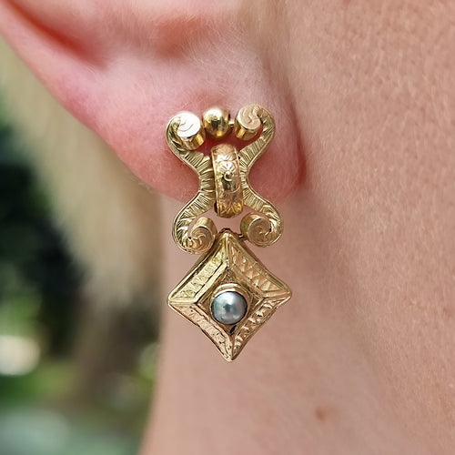 Victorian 9ct Gold Pearl Drop Earrings