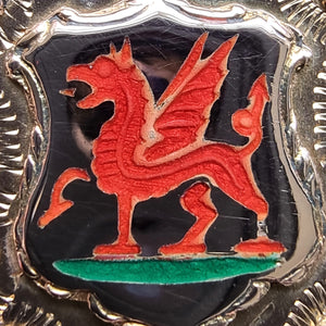 Art Deco 9ct Gold Welsh Dragon Enamel Fob Medal close-up
