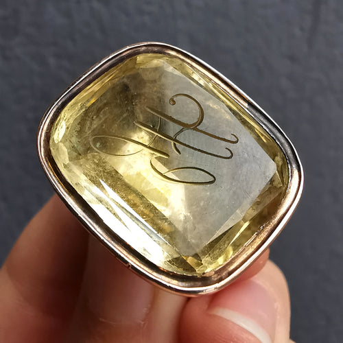 Antique 9ct Gold Citrine Fob Seal | Initials 