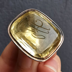 Antique 9ct Gold Citrine Fob Seal | Initials "GH"