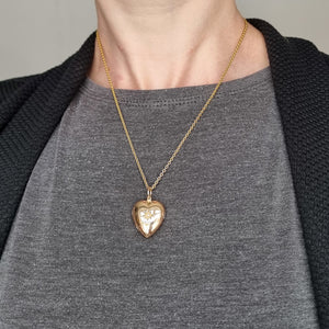 Antique 15ct Gold Pearl Heart Locket with Chain modelled