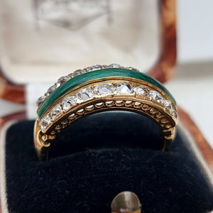 Antique 18ct Gold Enamel and Diamond 1.60ct Ring in box