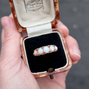 Vintage 18ct Gold Opal & Ruby Ring in box