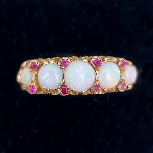 Vintage 18ct Gold Opal & Ruby Ring in box