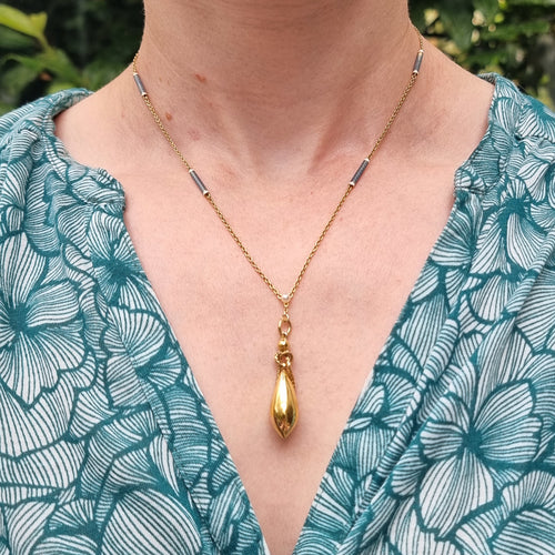 Antique 15ct Gold Pearl & Enamel Drop Necklace