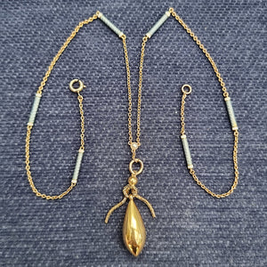 Antique 15ct Gold Pearl & Enamel Drop Necklace
