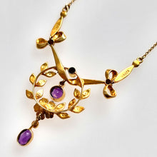Load image into Gallery viewer, Antique Murrle Bennett 15ct Gold Amethyst &amp; Pearl Necklace back
