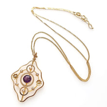 Load image into Gallery viewer, Antique 9ct Gold Amethyst &amp; Pearl Pendant with Chain
