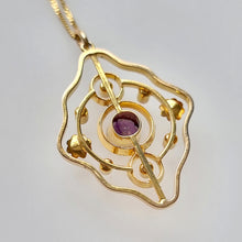 Load image into Gallery viewer, Antique 9ct Gold Amethyst &amp; Pearl Pendant with Chain back
