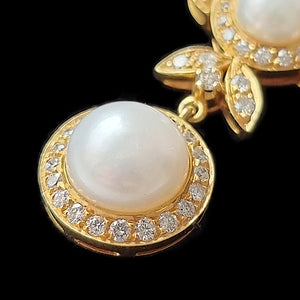 Vintage 18ct Gold Diamond & Pearl Necklet, 2.57ct detail