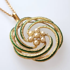 Vintage 18ct Gold Enamel & Pearl Pendant Necklace side