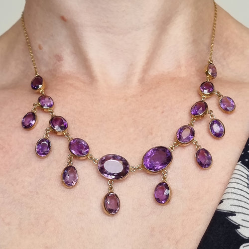 Antique 15ct Gold Amethyst Fringe Necklace