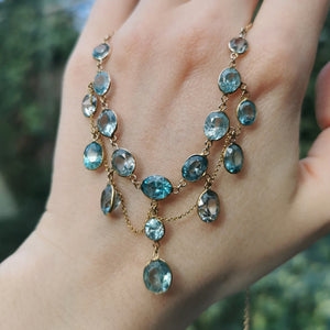 Antique 9ct Gold Blue Zircon Necklace
