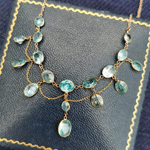 Antique 9ct Gold Blue Zircon Necklace