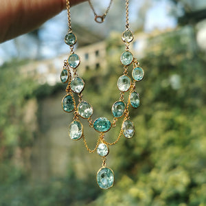 Antique 9ct Gold Blue Zircon Necklace